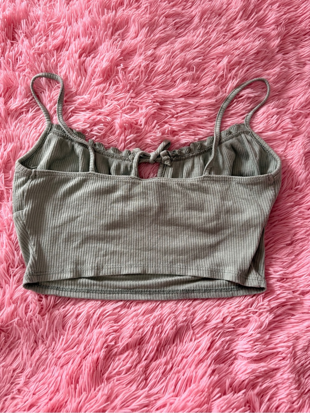 Windsor Olive Ribbed Cropped Cami with Front Tie
